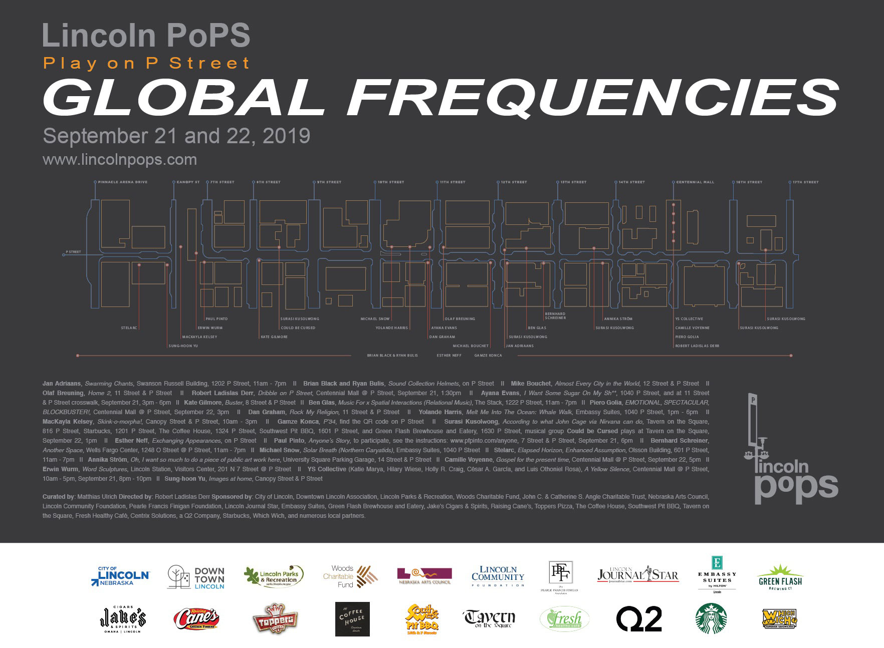 Global Frequencies, 2019<br><br>play on P Street with Jan Adriaans, Brian Black and Ryan Bulis, Michael Bouchet, Olaf Breuning, Robert Ladislas Derr, Ayana Evans, Kate Gilmore, Ben Glas, Piero Golia, Dan Graham, Yolande Harris, MacKayla Kelsey, Gamze Konca, Surasi Kusolwong, Esther Neff, Paul Pinto, Bernhard Schreiner, Michael Snow, Stelarc, Annika Ström, Camille Voyenne, Erwin Wurm, YS Collective, Sung-hoon Yu, curated by Matthias Ulrich