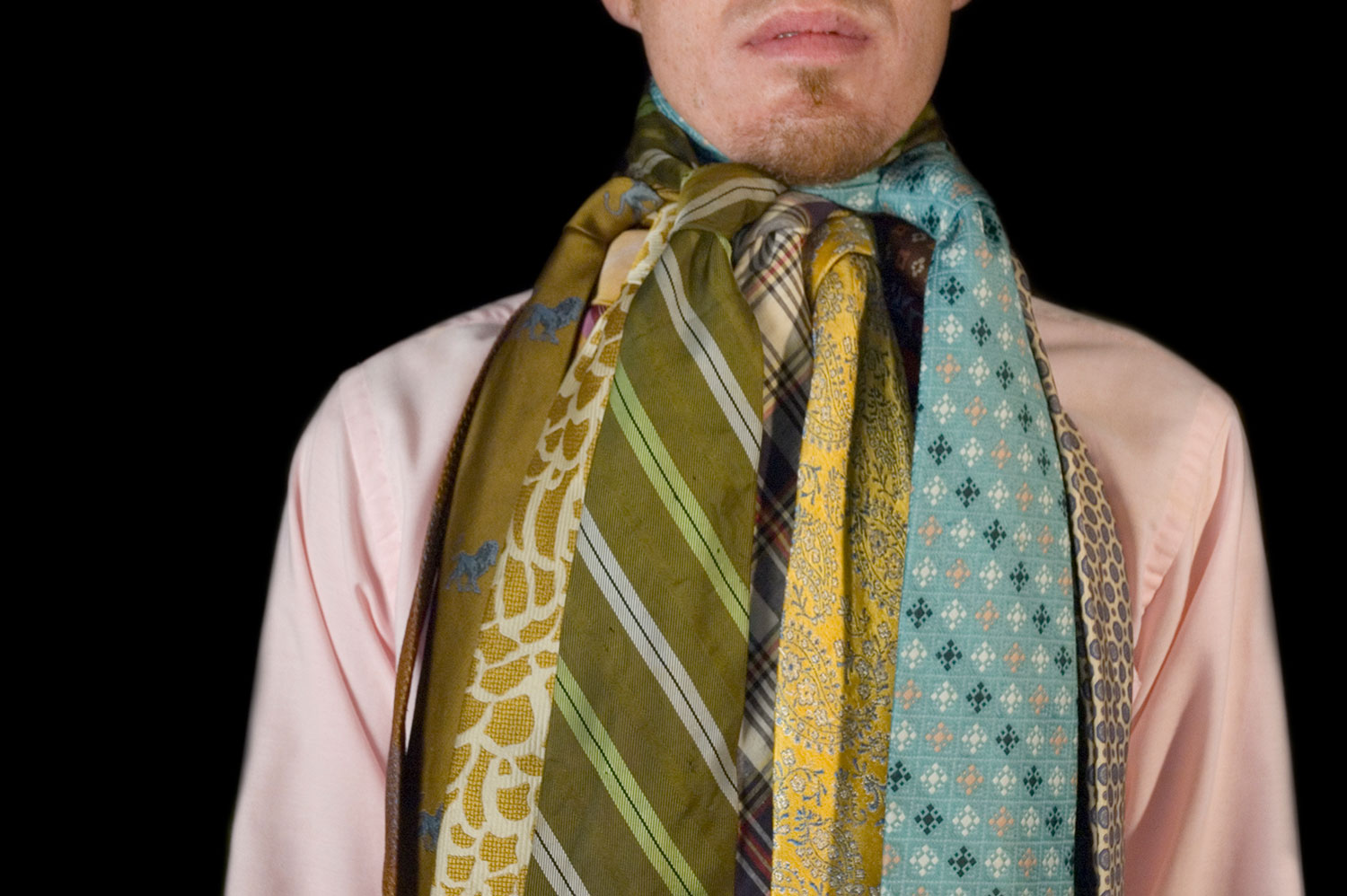 Formalism, 2006, color digital print, 20 x 16, showing 1 of 32<br><br>I tie 30 neckties around my neck according to the formal structure of ROY G BIV.