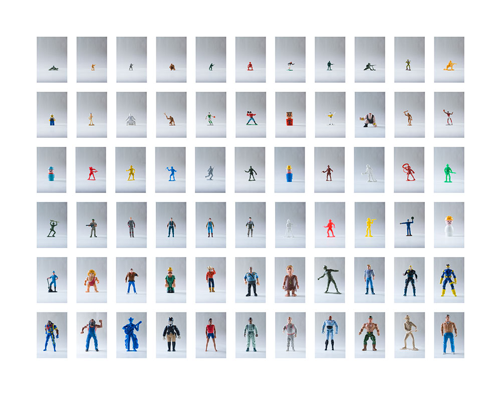 Man in Relation to Men, 2008, color digital print, 55.5 x 44<br><br>Man in Relation to Men looks at masculinity using an array of male action figures from diverse eras.