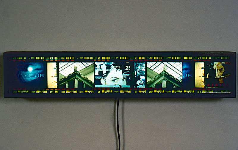 Retinal Stain, Voyeur, 1996, color transparencies, wood light box, 38 x 8 x 7.5, showing 1 of 6